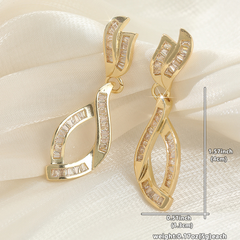 Women's Plated Twisted Rhombus Dangle Earrings with Synthetic Zirconia